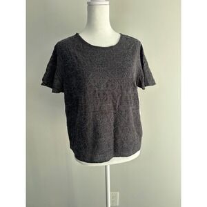 Ophelia Roe Blouse Women Medium Grey/Bl Embroidered Floral Boho Keyhole Back Top
